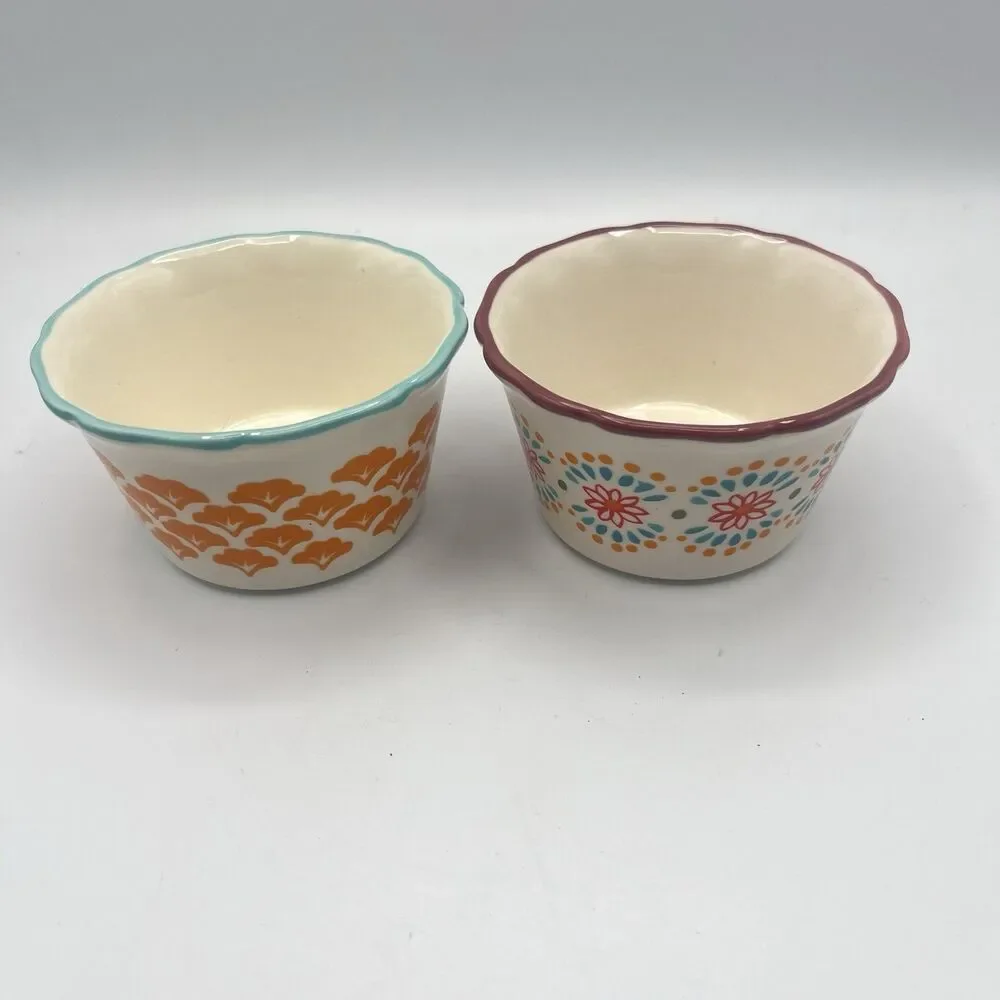 Pioneer Woman Flea Market Stoneware Ramekins Bowls Set of 2